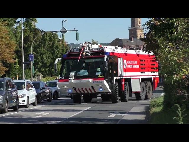 Einsatzfahrt des Großflughafenlöschfahrzeuges der Flughafen Feuerwehr Nürnberg in Erlangen!