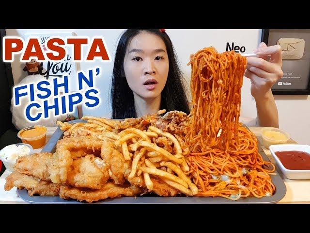 Spicy Chili Crab Pasta & Fish N' Chips!! Spaghetti Noodles | Crunchy Mukbang w/ Asmr Eating Sounds