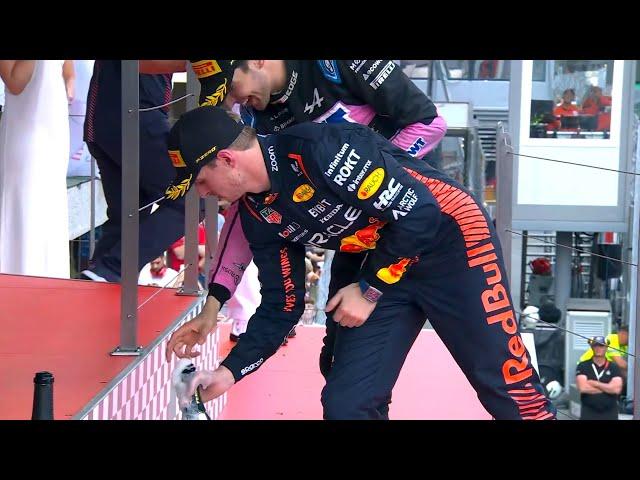 Max Verstappen Helps Ocon After Slipping on Podium