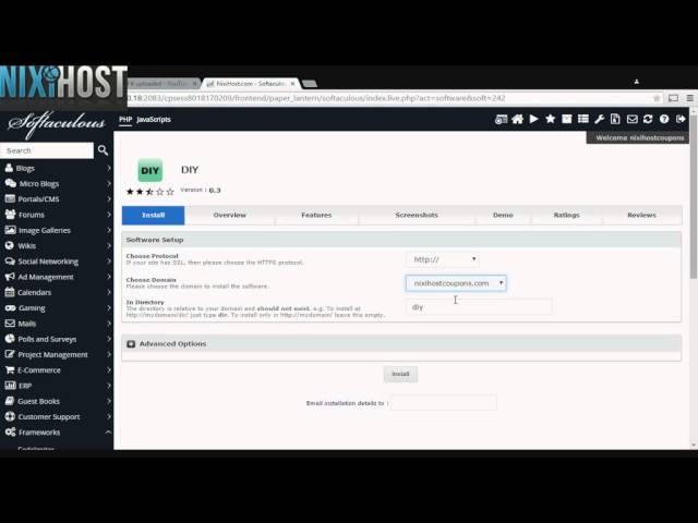 Installing DIY with Softaculous in cPanel
