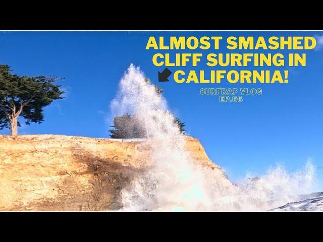 Stuck in High Tide SHARKY waters! Almost smashed cliff! SANTA CRUZ PART 2