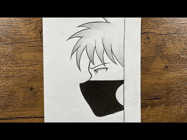 Easy to sketch for beginners | How to draw anime boy wearing face mask step-by-step