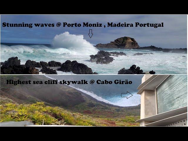 Madeira,Portugal -Steepest Sea Cliff Skywalk & Stunning waves @ Porto Moniz volcanic rock pool