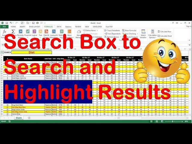 How to create a search box in Excel, How to add search box in Excel, Highlighting search box