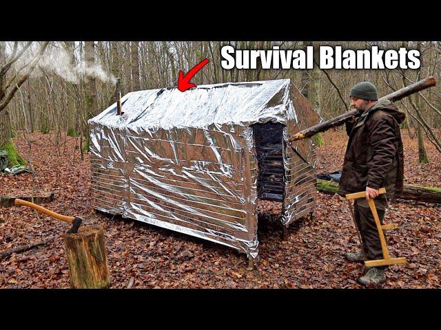 Solo Freezing Night in Fort Made of Survival Blankets