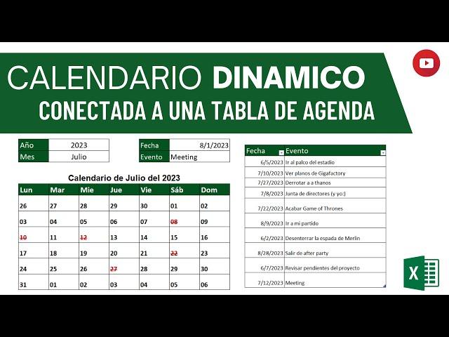 CALENDARIO DINÁMICO CONECTADO A UNA AGENDA EN EXCEL.