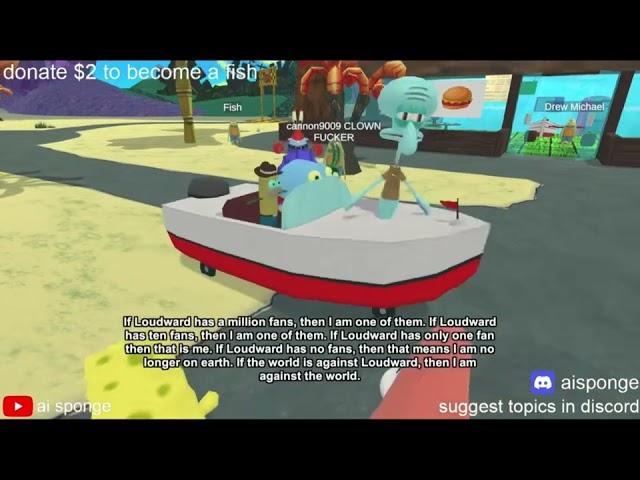 Loudward gets hit by a boat 3 times while discussing his favorite show, “Loudward.” (AI SPONGE CLIP)