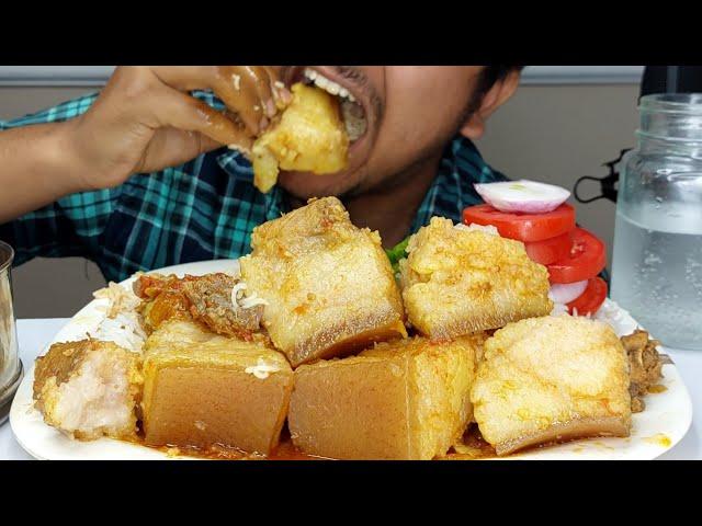 MUKBANG : HUGE FATTY YUMMY PORK PIECES  | SALAD | RICE | HUNGRY GADWALI MUKBANG