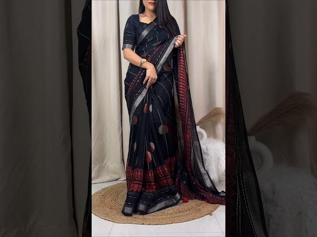 Black trending cotton linen saree with sequin work contact 9884792857 #trending #saree #shorts