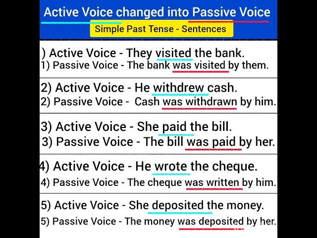 passive voice active voice changed into passive voice simple past tense sentences