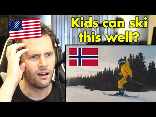 American Reacts to Norwegian Children Skiing