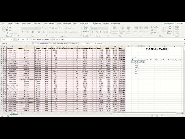 Vlookup + Match - Auto fill data in excel