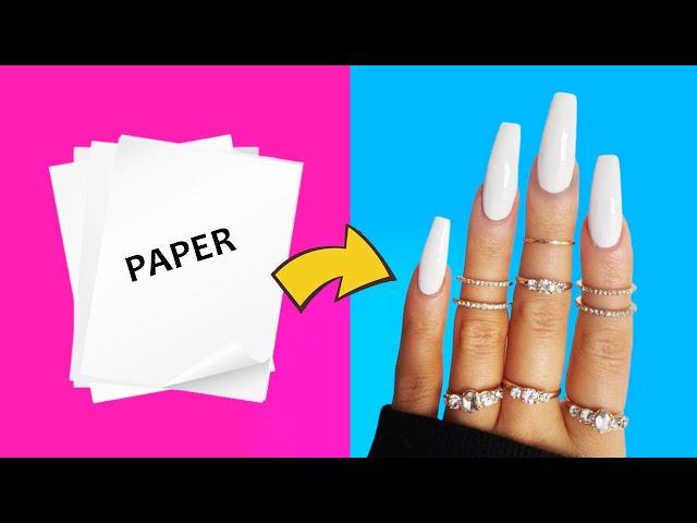 DIY - HOW TO MAKE WATERPROOF FAKE NAILS FROM "PAPER" AT HOME - NAIL HACK