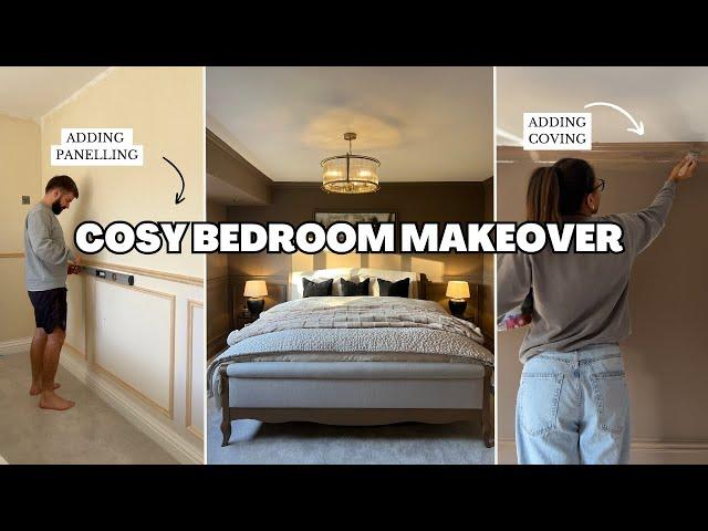 Bedroom Makeover | Adding character with panelling and coving | Cosy, warm, neutral tones