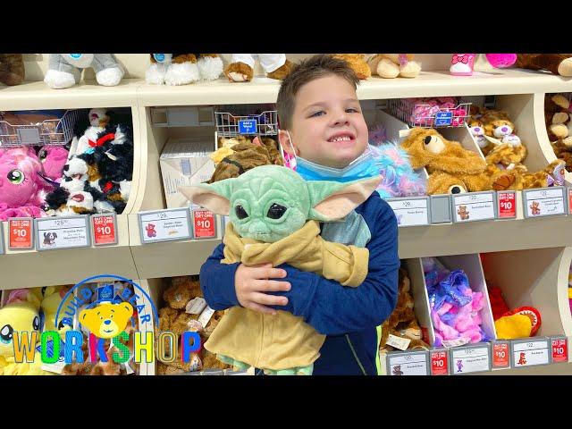 CALEB's FIRST BUILD-A-BEAR!!!  Caleb & Mommy MAKE BABY YODA at BUILD a BEAR Workshop!