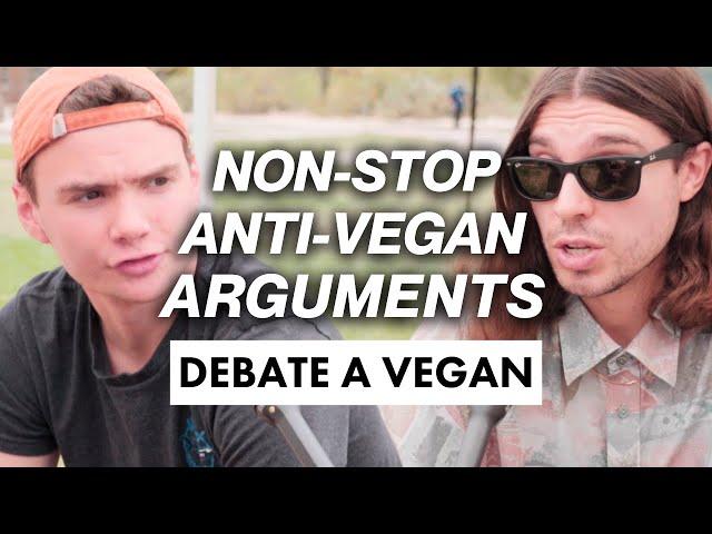 Meat eater armed with an ARSENAL of anti-vegan arguments during campus debate