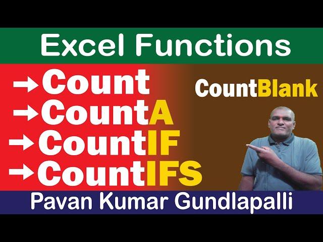 Excel Functions || Count || CountA || CountBlank || CountIF || CountIFS Functions || Excel Basics