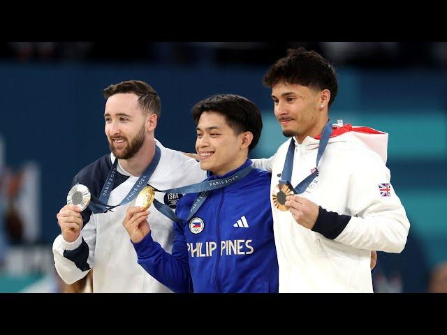 Carlos Yulo MAKES HISTORY on floor for Philippines' first gymnastics gold medal | Paris Olympics