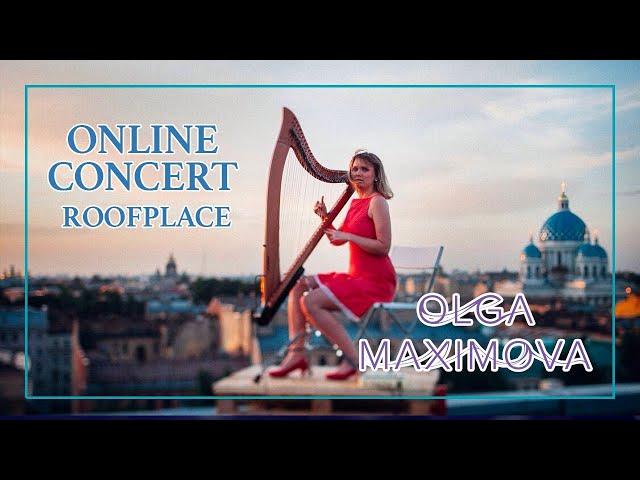 Concert Online Olga Maximova  on the shore of the Gulf of Finland. RoofPlace. Harp Live Music