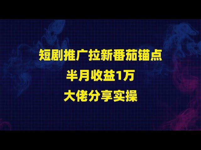 短剧推广拉新番茄锚点半月收益1万大佬分享实操