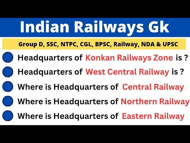 Indian Railways Gk Question and Answer in English // Indian Railway Zones // Railways Gk MCQ 2023