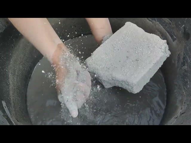 Gritty sand cement crumbling dry and water  SA ASMR