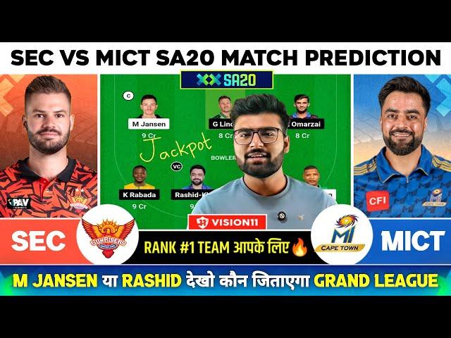 SEC Vs MICT Dream11, SEC vs MICT Dream11 Prediction, Sunriser Eastern Cape vs MI Cape Town T20 Today