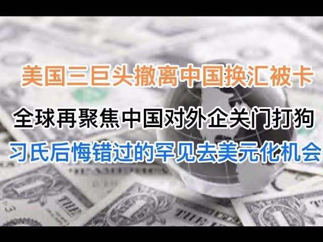 突发！美国三巨头想撤离中国换汇被卡，全球聚焦中国对外资关门打狗！习氏后悔错过的罕见去美元机会！(20241124第1306期)