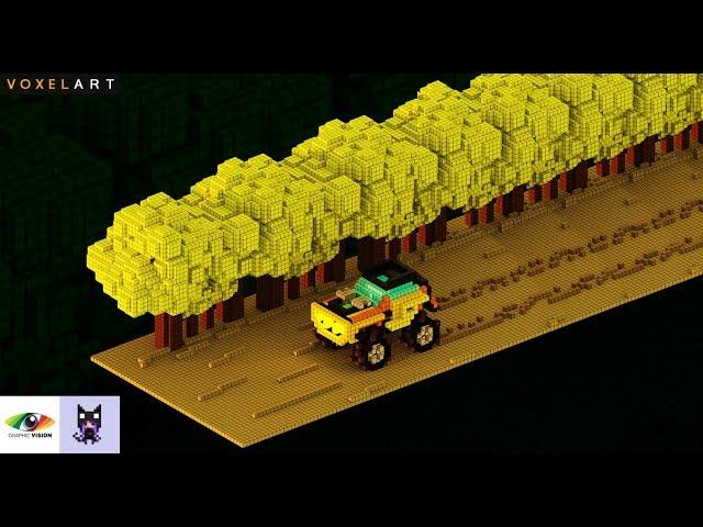 Simple Off Road Car In Tiny Forest | Magica Voxel | TimeLapse