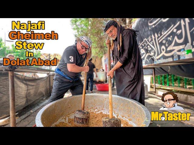 Gheimeh Najafi stew & 90 kg Doner kebabs as votive food in Muharram days in Dolat Abad, Tehran, Iran