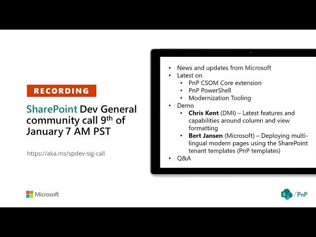 SharePoint PnP – General SharePoint Dev SIG community call – 9th of January 2020