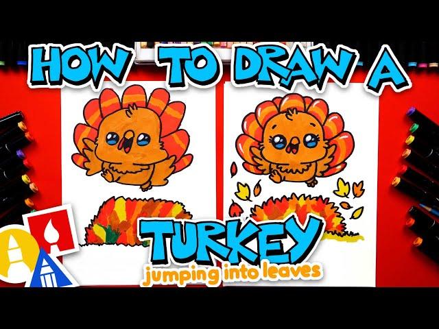 How To Draw A Turkey Jumping Into A Pile Of Leaves