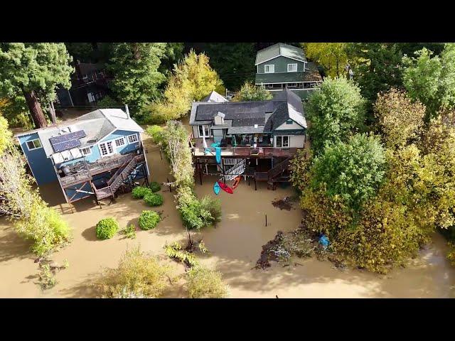 California floods, Guerneville and Sonoma, 2 deaths aerial view