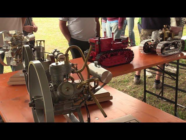 Hand-built scale old tractors and running miniature engines - Start up sound - Campodoro 2024