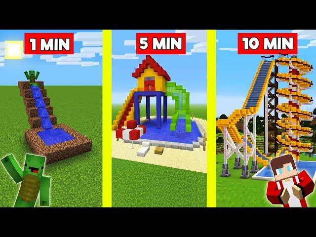 WATER SLIDE BATTLE BUILD CHALLENGE - How to build Water Slide In Minecraft - Maizen Mizen Parody