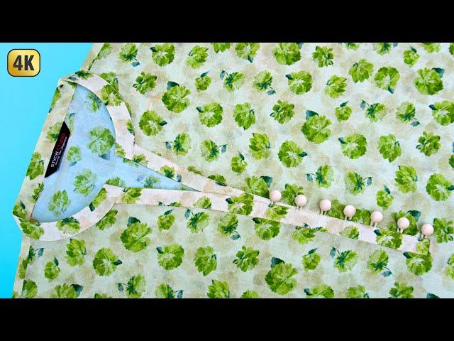 2025 Latest Neck Design with Flat Collar, Placket & Dye Buttons