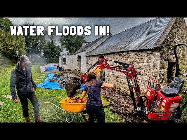 Excavation begins at our remote Irish cottage - DIY renovation of stone house.