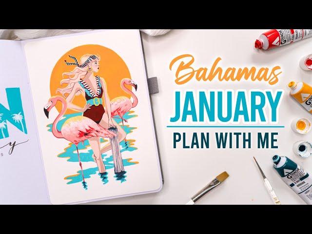 January Art Travel Journal Setup 2023 PLAN WITH ME  Bahamas ️