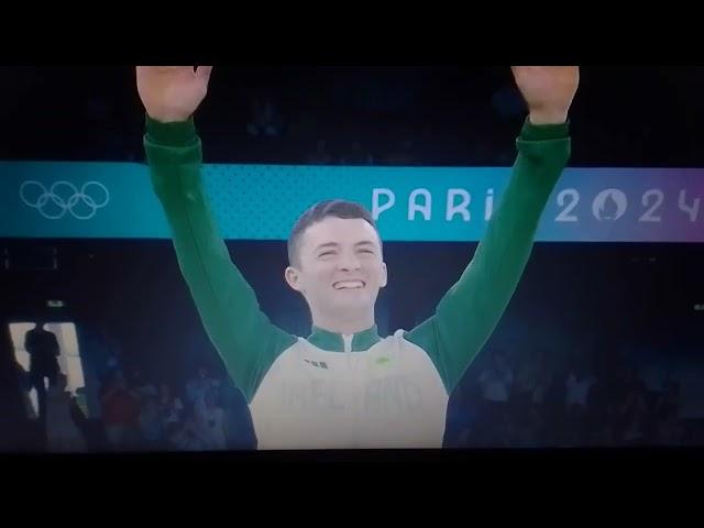 Rhys McClenaghan Receiving Gold Medal at the 2024 Olympics In Gymnastics For Ireland