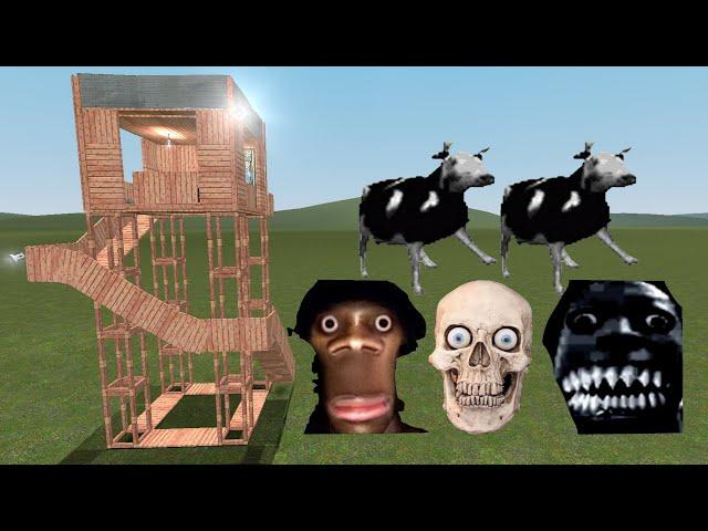 Polish Cow, Hi My Name Is Aughh, Skull And Unknown Nextbot Vs Towers In Garry's Mod