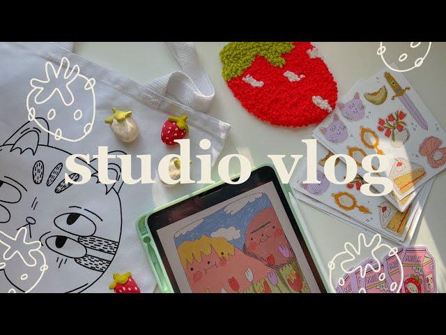 art studio vlog 027: two weeks of product prep, sketching (& a cat cafe trip hehe)