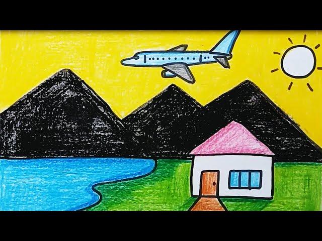 Learn house and nature simple painting | Easy landscape drawing for kids and beginners