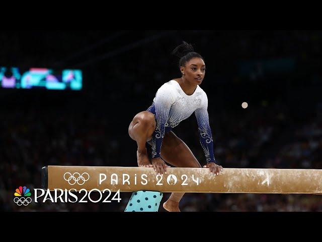 Simone Biles' strong finish not enough after faltering on beam | Paris Olympics | NBC Sports