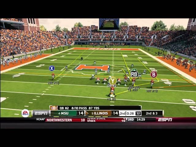 NCAA Football 14 Gameplay: Illinois vs. Michigan State (Xbox 360)