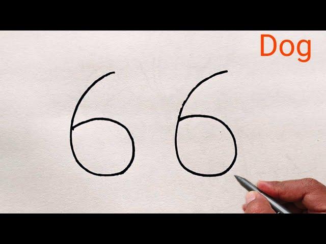 How to draw dog from number 66 | Easy Dog Chitra For  Beginners | Number Drawing