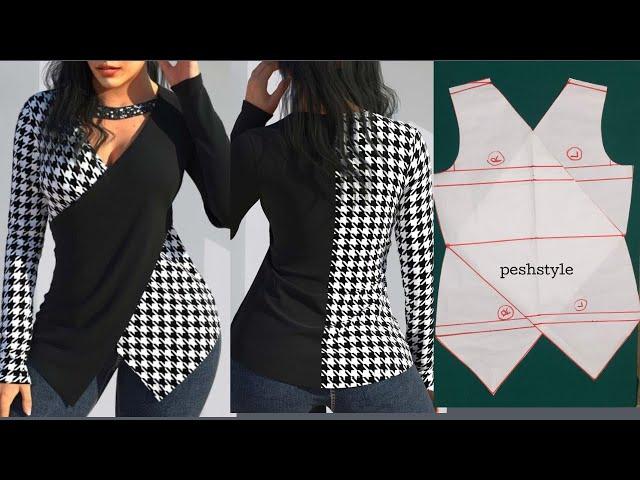 HOW TO MAKE A WRAP TOP WITH TULIP HEM (Cutting & Stitching) Overlap Top Detailed Video #wrapdress