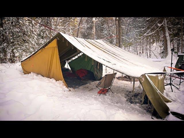 Winter Camping in a VINTAGE WAXED CANVAS TENT from the 1980's!