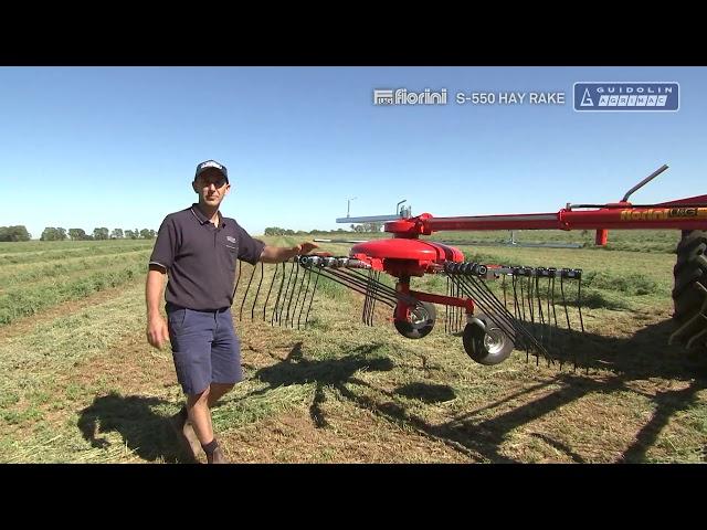 Guidolin Agrimac Demonstration of a Fiorini S-550 Hay Rake