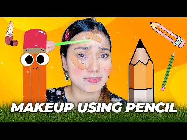 Makeup Using PENCIL ️ Challenge#randomchallenge #challenge #funnymakeup #makeup #missgarg #comedy