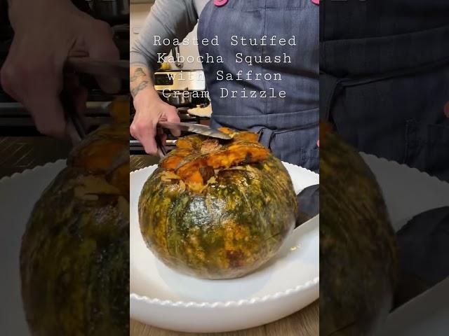 Roasted Stuffed Kabocha Squash with Saffron Cream Drizzle #shorts #cooking #thanksgiving #holiday